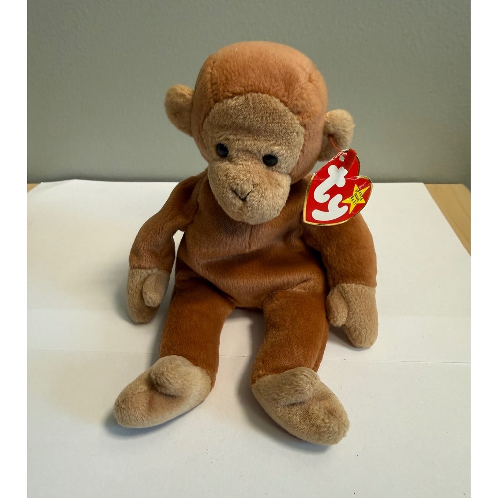 Ty Beanie Babies Bongo the Monkey Plush Brown Tan 1995 Original Heart Tag